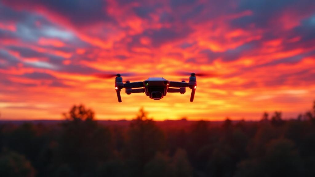 FPV Drohne in der Luft über einer Landschaft