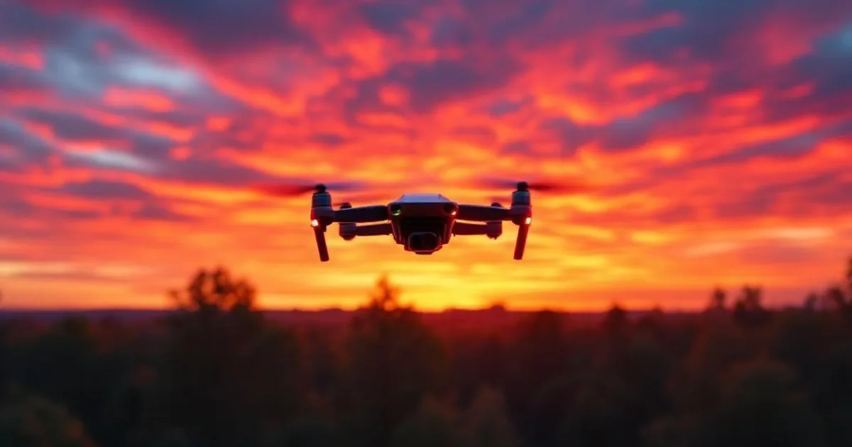 FPV Drohne in der Luft über einer Landschaft
